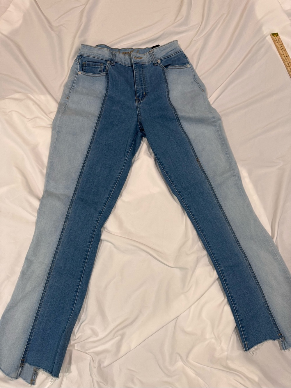 Copper Flash Two Tone Colorblock Jeans Size 4 High Rise Slim Straight Frayed Hem